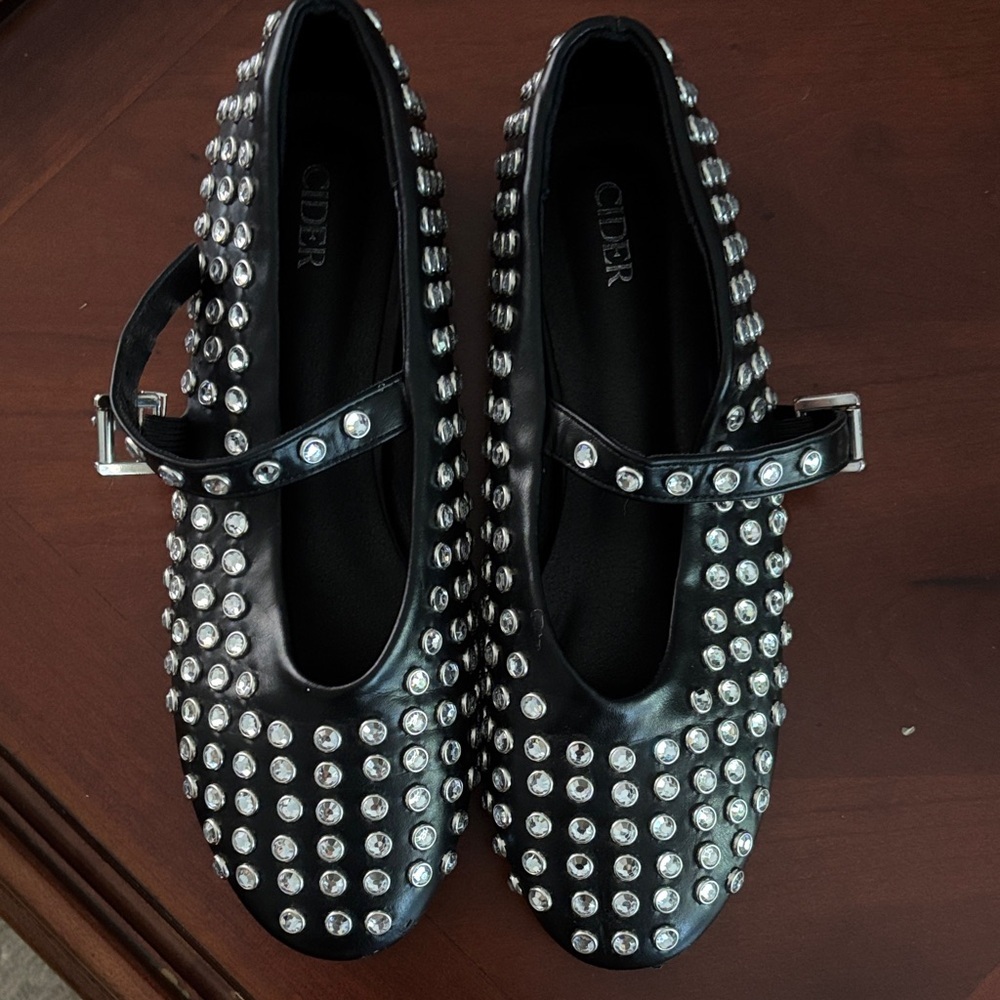 Cider Black Flats with Silver Studs